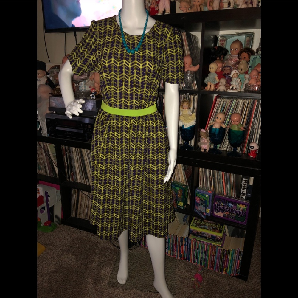 Lularoe Amelia purple and lime green xl